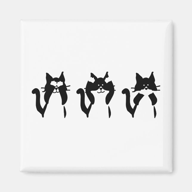 Imã Gatos Preto e Branco | Três Gatinhos Sábios (Frente)
