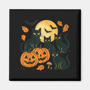 Imã Gatos Pretos Com Jack O Lanterns Lua E Morcegos