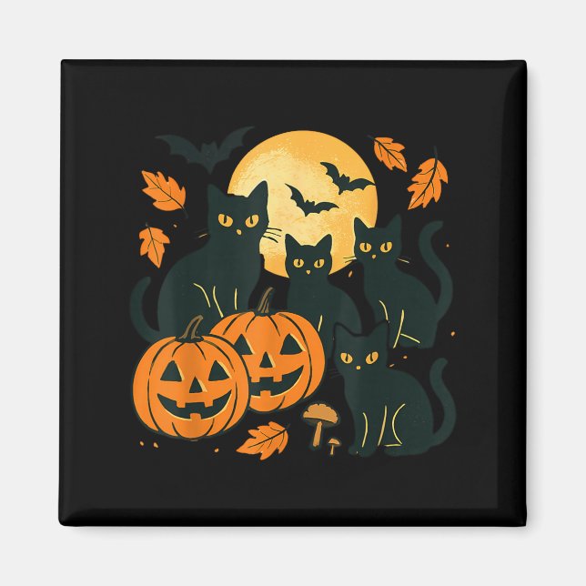 Imã Gatos Pretos Com Jack O Lanterns Lua E Morcegos (Frente)