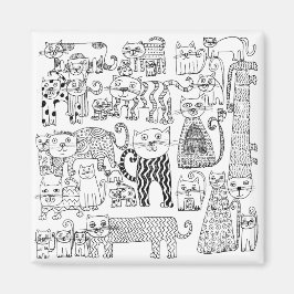 Imã Gatos Pretos e Brancos Arte Moderna Desenhada à Mã