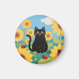 Imã Gatos Pretos Girassóis Joaninhas