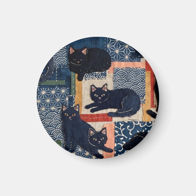 Imã Gatos Pretos Japoneses Fofos Remendo  (Frente)