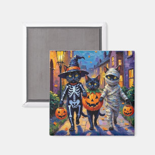 Imã Gatos Pretos Pedindo Doces em Fantasias de Hallowe