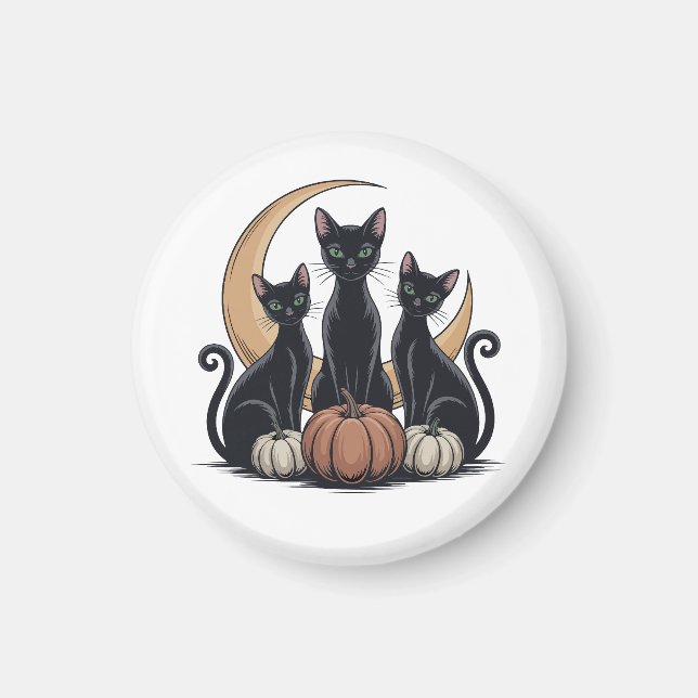 Imã Gatos Pretos Whimsigothia Abóbora Lua Halloween (Frente)