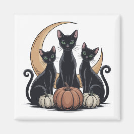 Imã Gatos Pretos Whimsigothia Abóbora Lua Halloween
