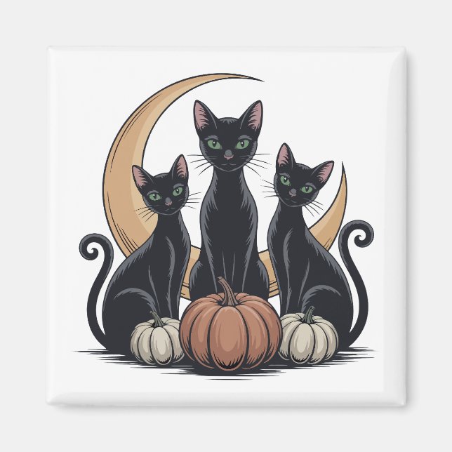 Imã Gatos Pretos Whimsigothia Abóbora Lua Halloween (Frente)