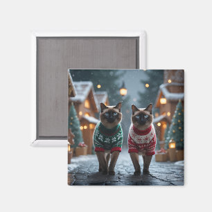 Imã Gatos Siameses Natal Neve Festa