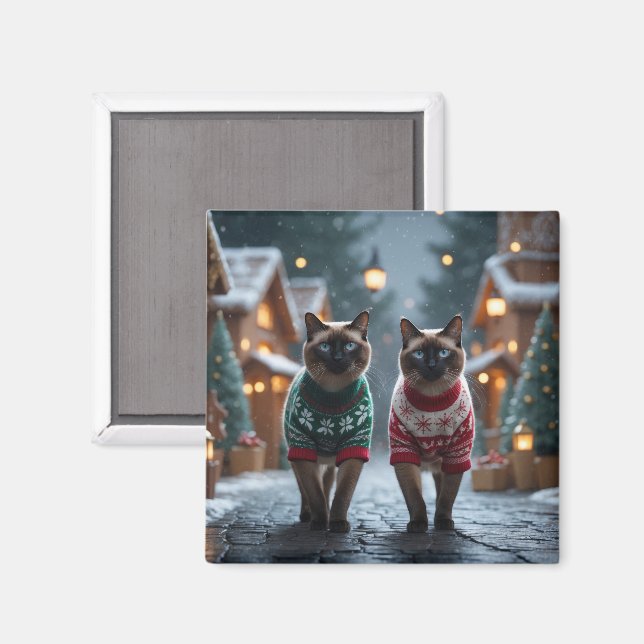 Imã Gatos Siameses Natal Neve Festa (Front/Back)