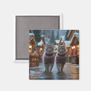 Imã Gatos Siberianos Natal Neve Férias