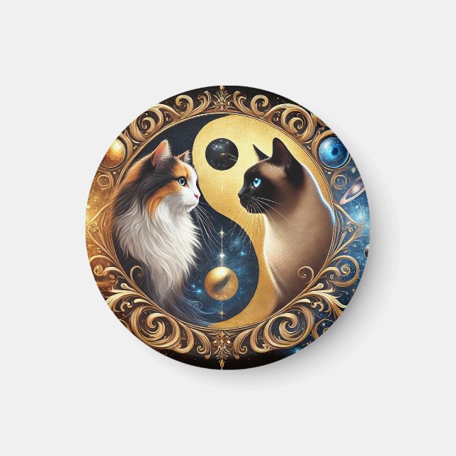 Imã Gatos Simbolizando Equilíbrio com um Yin Yang (Frente)