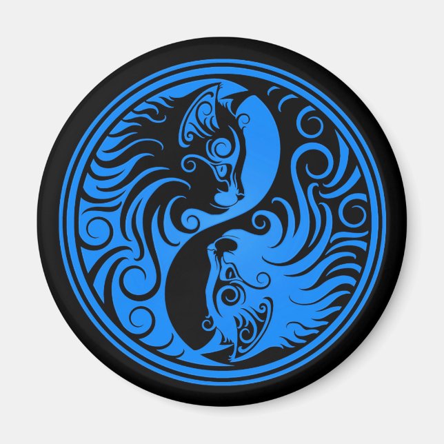 Imã Gatos Yin Yang Azul e Preto (Frente)
