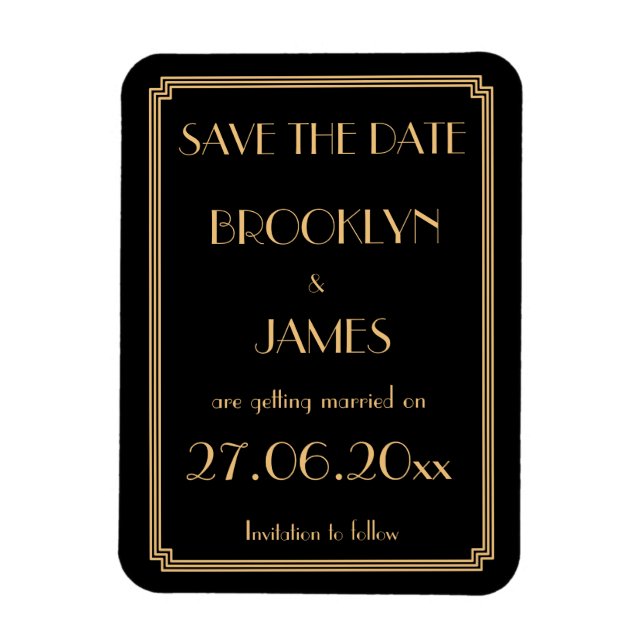 Ímã Gatsby Art Deco Black Weding The Date Magnet (Vertical)