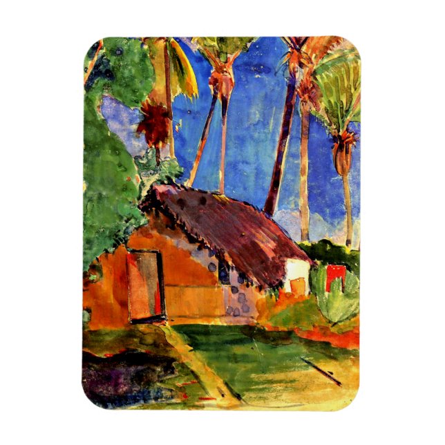 Ímã Gauguin - Thatch Hut sob as Palmas (Vertical)