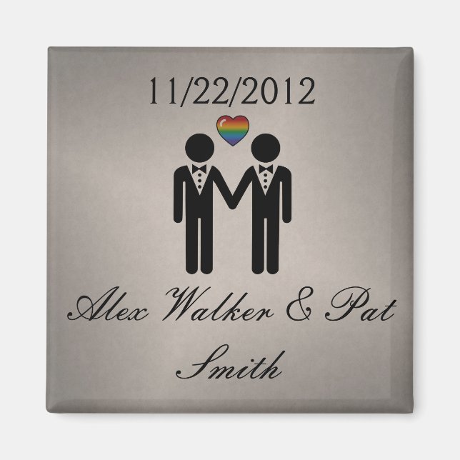 Imã Gay Silhouette Grooms com Coração Arco-Íris (Frente)