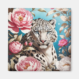 Imã Gaze-Leopardo-Da-Neve Em Greve E Pêonias Rosa