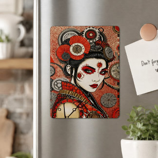 Imã Geisha Japonesa Steampunk Vermelha e Preta Colecio