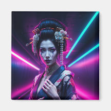 Geisha with Neon Background – Fridge Magnet Art