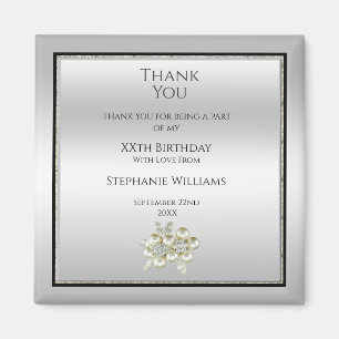 Imã Gema Floral Romântica, Prata e Favor de Aniversá