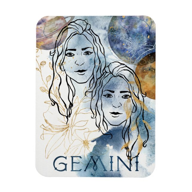 Ímã Gemini, o aniversário gêmeo, zodiac astrologia azu (Vertical)