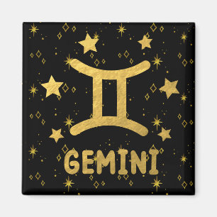 Imã Gemini Zodiac Black and Dourado Magnet