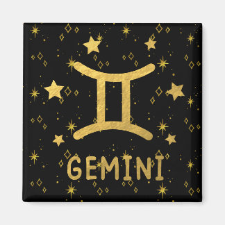 Imã Gemini Zodiac Black and Dourado Magnet