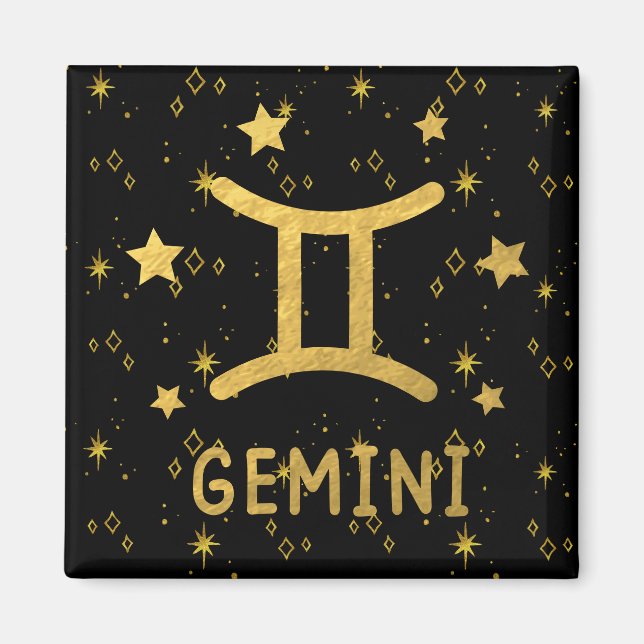 Imã Gemini Zodiac Black and Dourado Magnet (Frente)