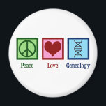 Imã Genealogia do Amor pela Paz<br><div class="desc">Genealogia do Amor pela Paz. Um design de ancestralidade fofo com um sinal de paz,  coração e uma fita de DNA hélice dupla para representar a história familiar,  o patrimônio e a linhagem. Um presente genealogista excelente para pessoas que estudam parentesco na pesquisa genealógica.</div>