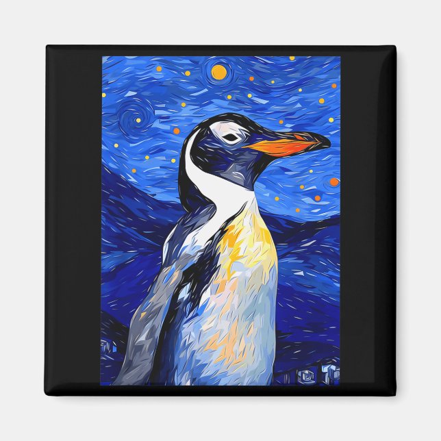 Imã Gentoo Penguin Starry Night Painting Men Women Kid (Frente)