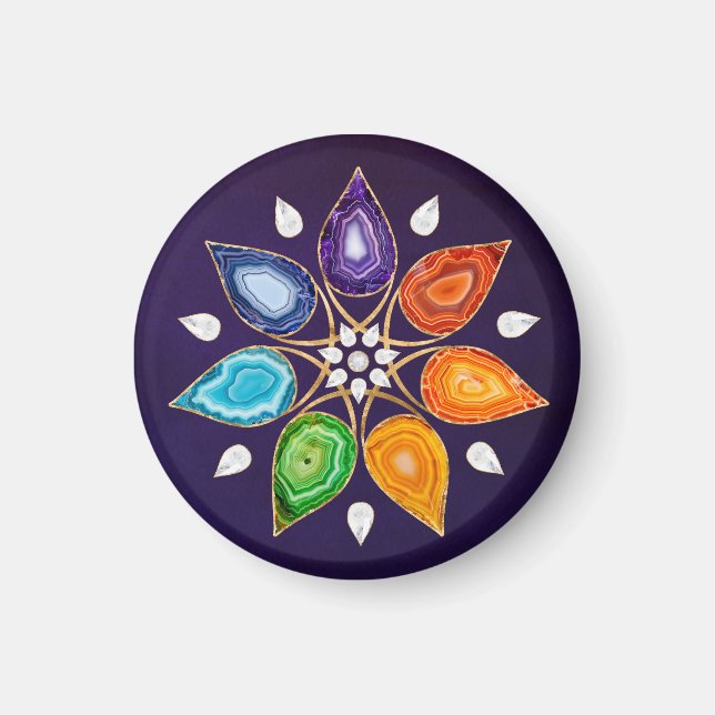 Imã Geode Chakras Mandala - Lotus Petals (Frente)