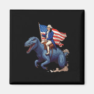 Imã George Washington engraçado montando um Tyrannosau