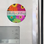 Imã Gerber Daisy Wedding Magnets<br><div class="desc">Geradores coloridos em um Verde limão alegre, cor-de-rosa, cor-de-rosa, de framboesa e cor-de-rosa, Gerbera Verde Teal Daisy Bloom Wedding Seals and Stickers com noiva e nomes de noiva e noivo em um roteiro de caligrafia caprichosa. Perfeito para os casamentos de Primavera, Verão ou outono, ou para os temas de casamento...</div>