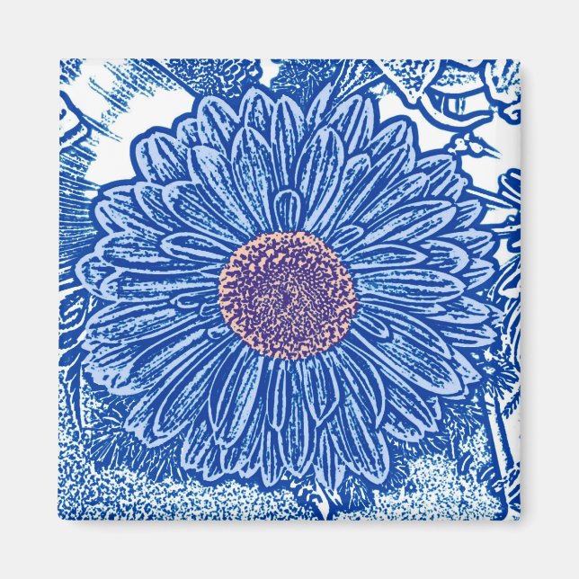 Imã Gerbera Daisy Block Impressão - azul-cobalto (Frente)