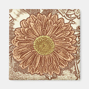 Imã Gerbera Daisy Block Impressão - castanho e bronze
