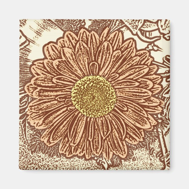 Imã Gerbera Daisy Block Impressão - castanho e bronzea (Frente)