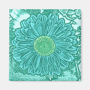 Imã Gerbera Daisy Block Impressão - tons de aqua