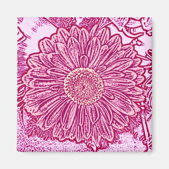 Imã Gerbera Daisy Block Impressão - tons de rosa (Frente)