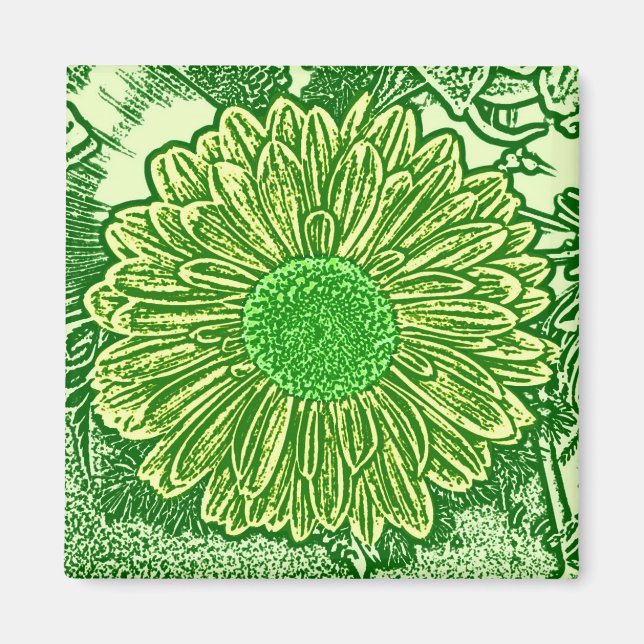 Imã Gerbera Daisy Block Impressão - verde limão (Frente)