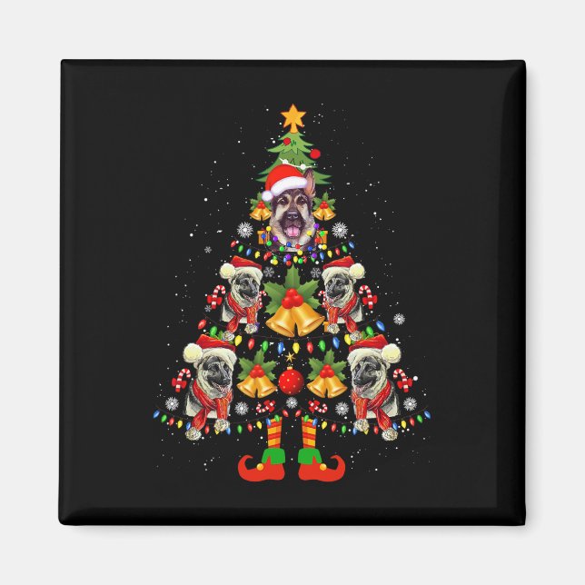 Imã German shepherd Cachorro Santa Hat Árvore de Natal (Frente)