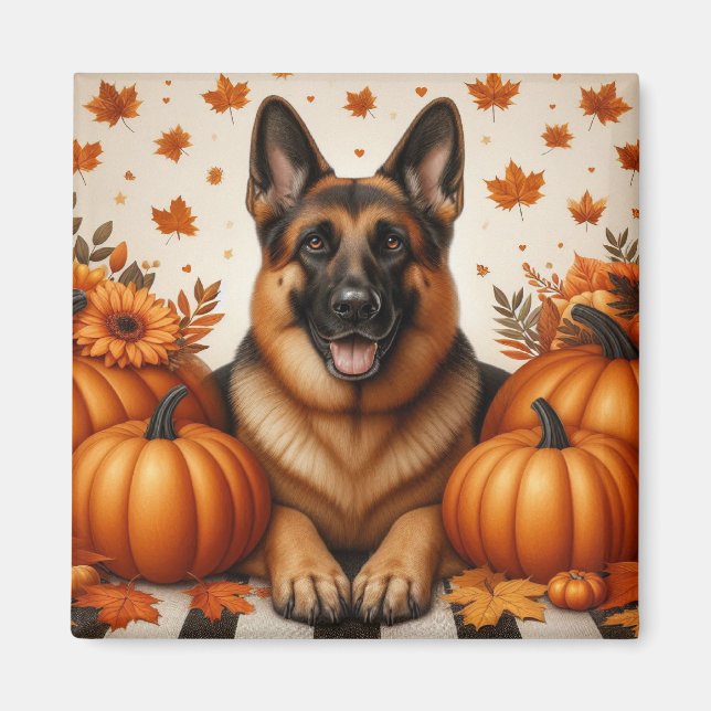 Imã German shepherd Com Bombas E Folhas De Outono (Frente)