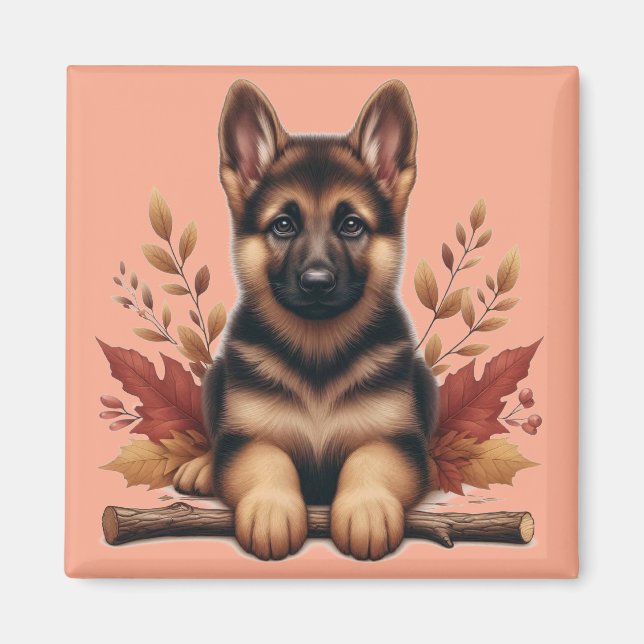 Imã German shepherd Com Folhas De Outono (Frente)