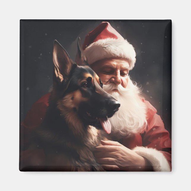 Imã German shepherd com Papai Noel Natal Festivo (Frente)