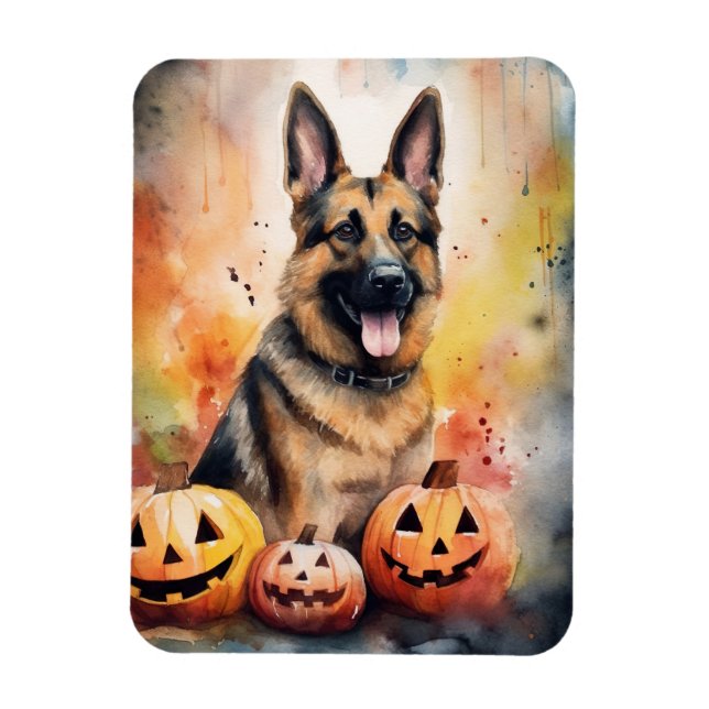 Ímã German shepherd De Halloween Com Abóboras Assustad (Vertical)