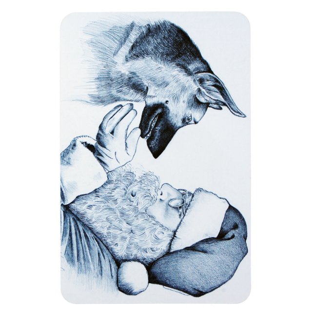 Ímã German shepherd de Natal e Papai Noel (Vertical)