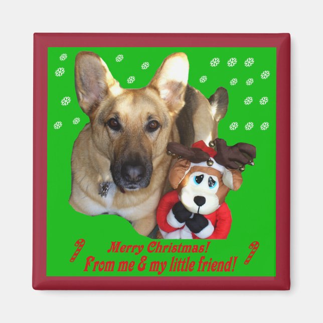Imã German shepherd de Natal e Reindeer de Brinquedos (Frente)