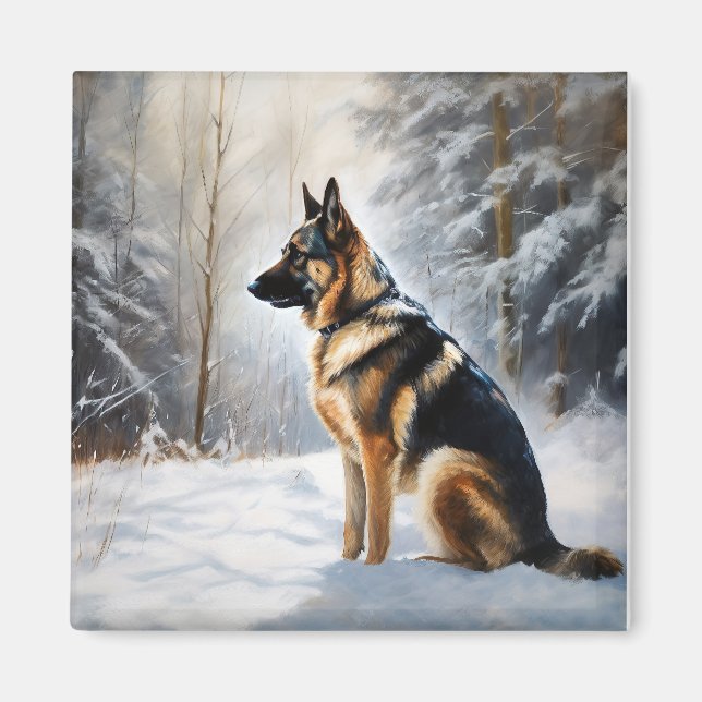 Imã German shepherd Deixar nevar no Natal (Frente)
