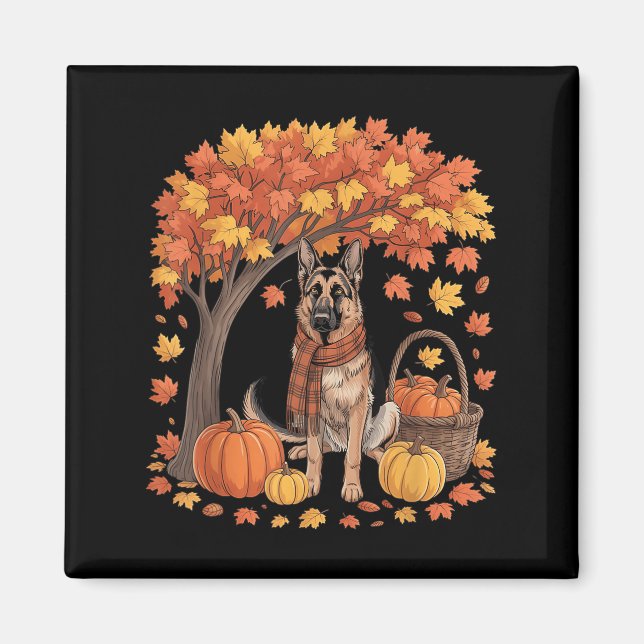 Imã German Shepherd Dog Fall Scarf Pumpkin Autumn Than (Frente)
