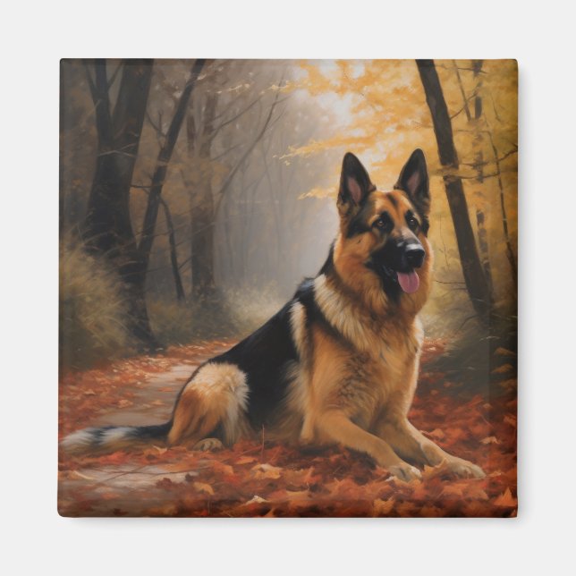 Imã German shepherd no outono Folhas caem inspiração (Frente)