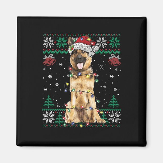 Imã German shepherd Papai noel de Natal Cachorro Suado (Frente)