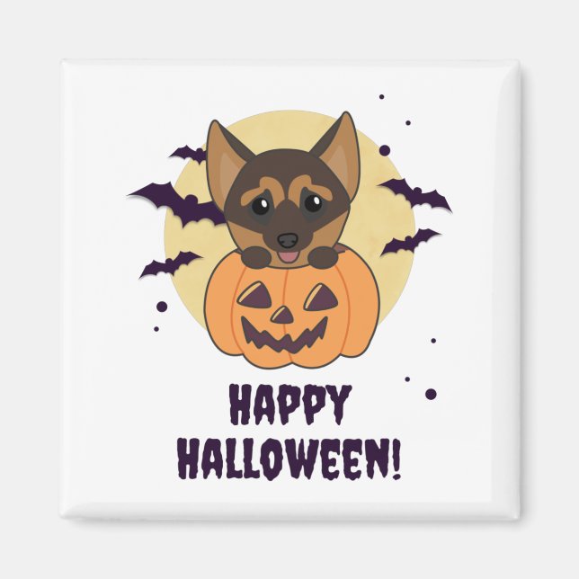 Imã German shepherd Pumpkin Cães Feliz Halloween Magne (Frente)