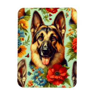 Ímã German shepherd Vintage Floral